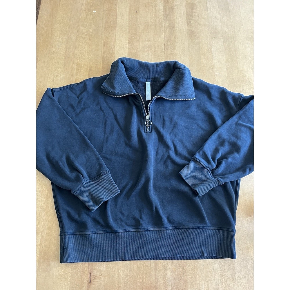 Athleta Women's Sweatshirt Sz M Black 1/4 Zip Funnel Neck Cozy Carma Pullover‎